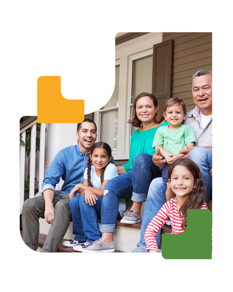 Family in front of house