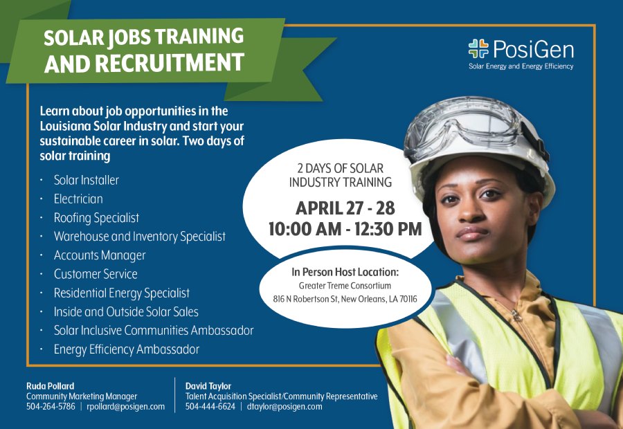 Solar For All Louisiana Jobs Training And Recruitment - PosiGen Solar